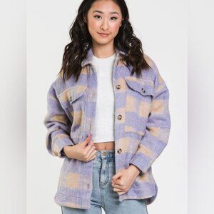 [SOLD] NWT Harlow June Shacket Wool Blend Oversized Plaid Shirt Jacket Pastel